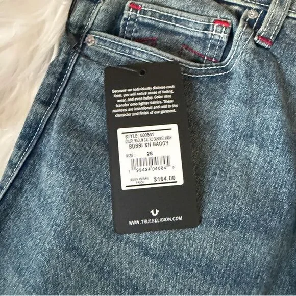 NWT True Religion Jeans Womens Bobbi Low Slung Baggy Blue Denim Stretch 28X32
